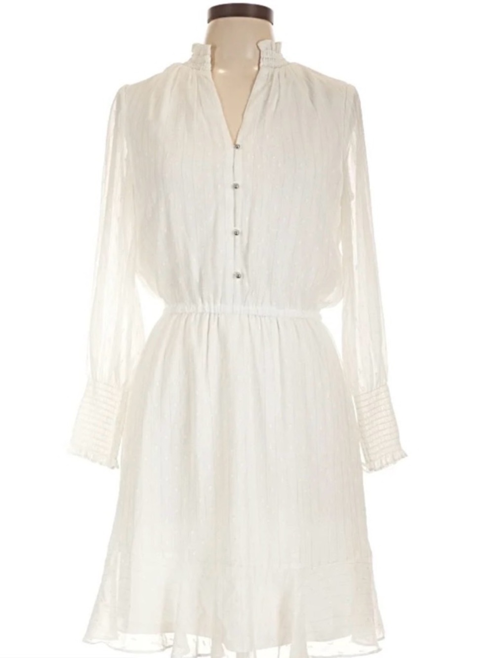 White House Black Market Ivory Long-Sleeve Ruffle Neck Dress